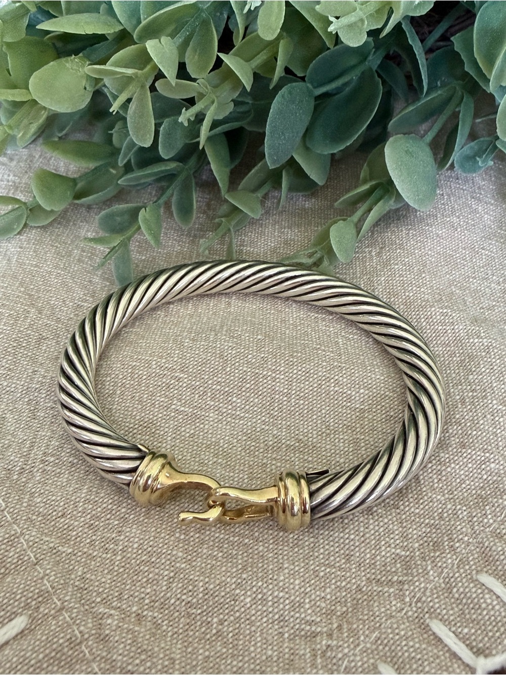 David Yurman Twisted Cable Bracelet - 14 KT Gold and Sterling Silver (7MM)